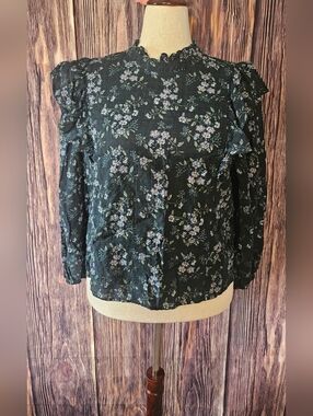 a.n.a Floral Ruffle High Neck Top Plus Size 1X